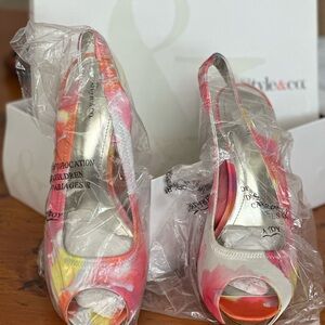 Colorful Peep-Toe Slingback Heels